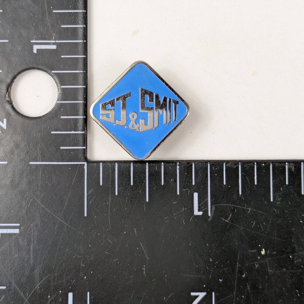 Vintage ST. & SMIT Enamel Lapel Pin Blue Diamond Industrial Company Badge